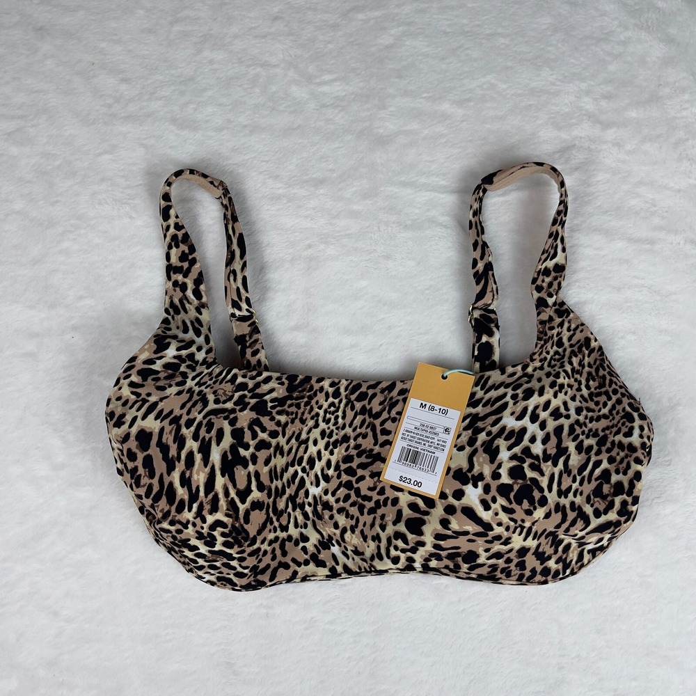 Kona Sol Bikini Top Womens Medium Multi Leopard Print Square Neck Removable Cups